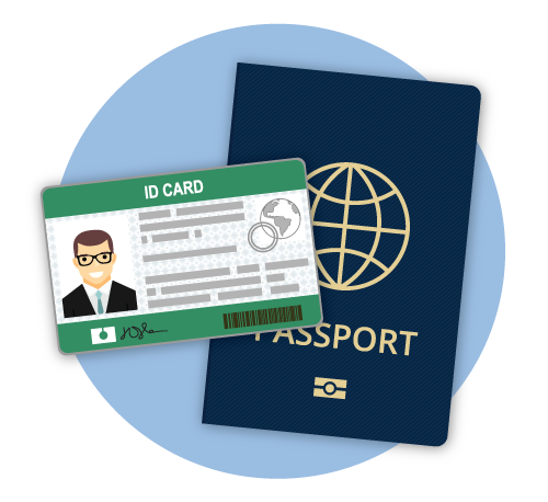 Identification card with photo and passport for identification CIA exam requirement