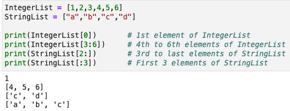 Elements in a list in Python.