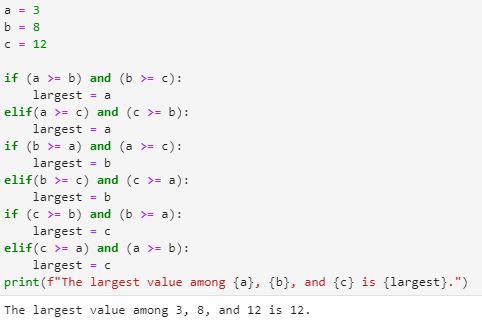 Version A to solve the problem of finding the largest variable among a group, using a long list of if statements with the "and" operator.