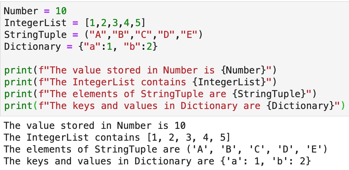 An example of how fstrings can be used to make code easier to read and use for data analytics.