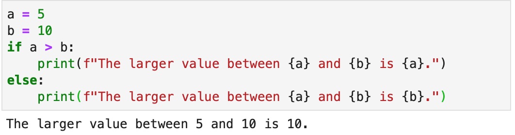 Using an if-else statement and fstrings to give context on variables.
